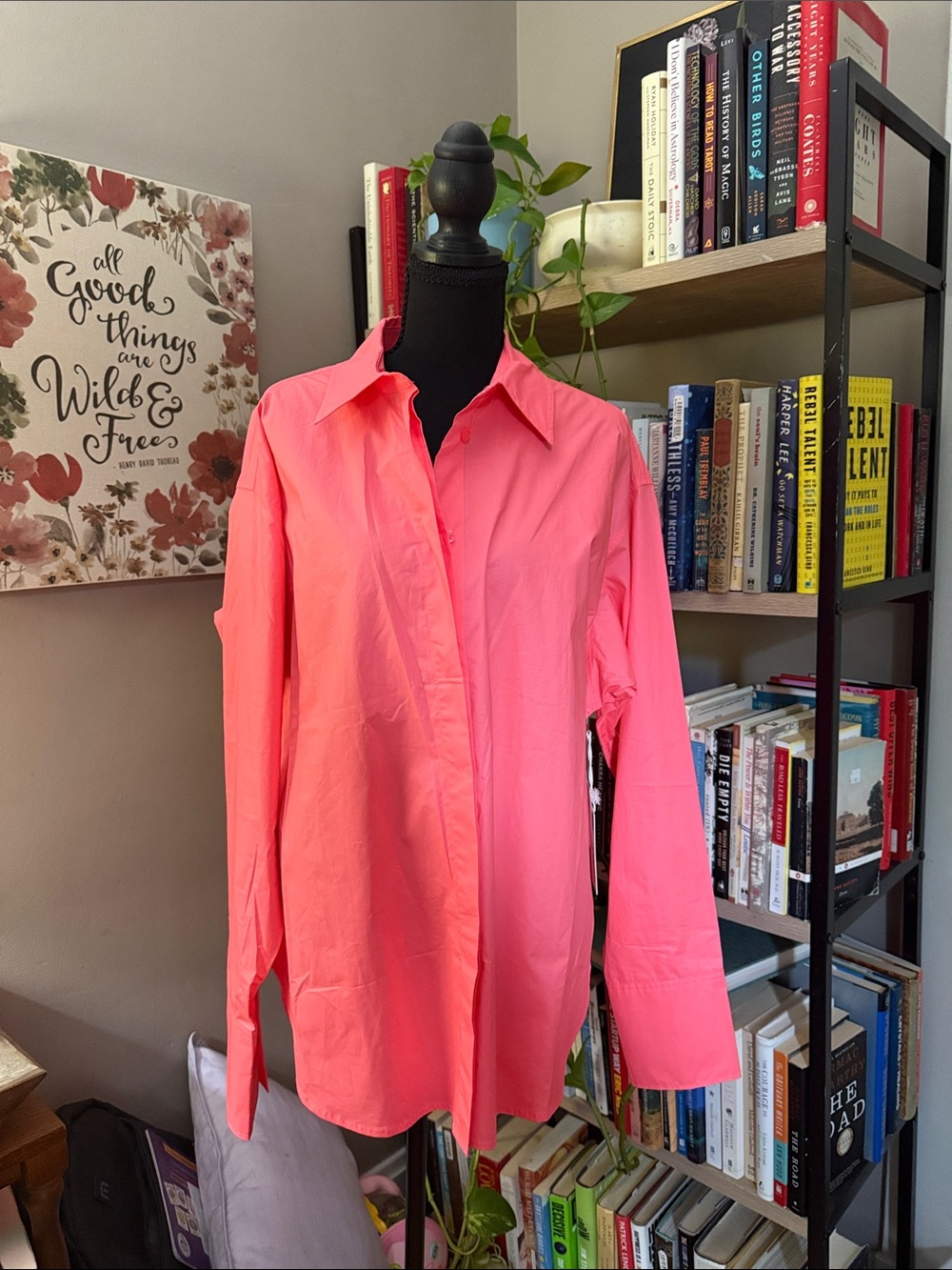 Good American Fiery Coral Button-Up Shirt